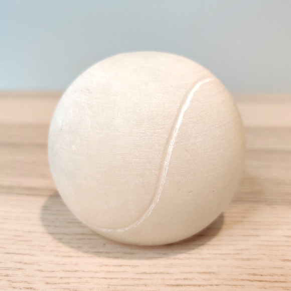 Alabaster White Stone Tennis Ball Art Sculpture Unsigned Paperweight Heavy Matte
